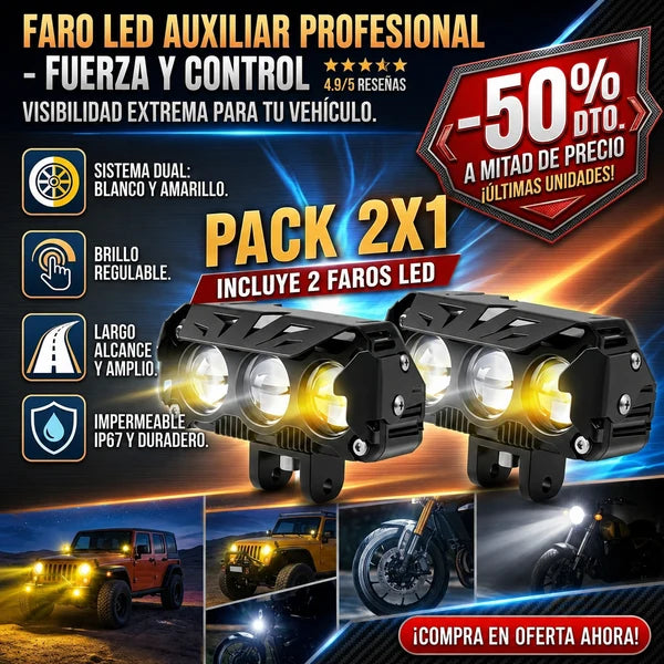 PACK 2 Faros Led de Largo Alcance Vehículo